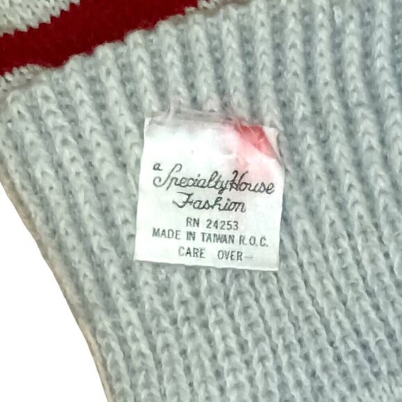 Specialty House Fashion Striped Leg Warmers Maroon Red Gray Knit - Picture 4 of 5